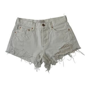 Free People women's 2" Distressed White Denim Shorts W Lace Detail